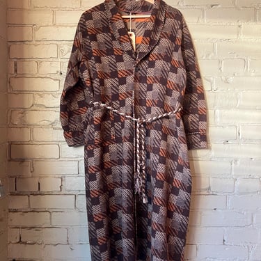 Vintage 1940s Beacon Checkered Brown and Orange Cotton Robe, Belted 