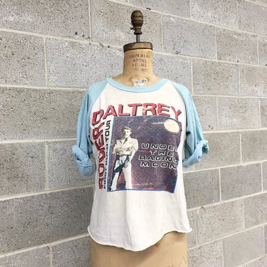 Vintage Roger Daltrey Raglan Tee Retro 1980s First Solo Tour + Under the Raging Moon + WNEW Christmas Party + Band T-shirt + Tour Shirt 