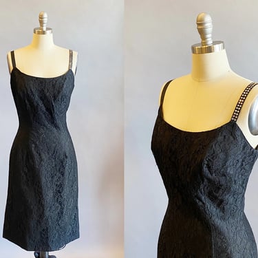 1950s Lilli Diamond Dress / Black Lace Dress / 1950s Wiggle Dress / Size Medium 