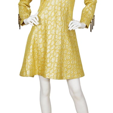 Mort Schrader 1960s Vintage Gold Cocktail Dress Sz S / Mod Brocade Tassel Sleeve 
