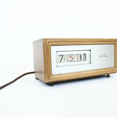 Vintage 50's Seth Thomas Wood Panel & Metal Rolling Number Clock - Unique Working Clock 