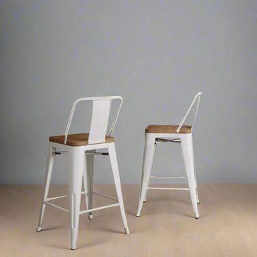 Rayne Industrial White Metal 24" Metal/Wood Counter Stool (Set of 2) FFW258-614