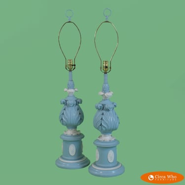 Pair of Hollywood Regency Blue Shell Table Lamps