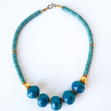 Ceramic Turquoise Beaded Necklace