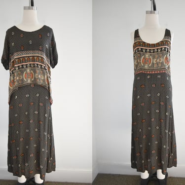 1980s/90s Crinkle Rayon Tank Dress and Blouse Set 