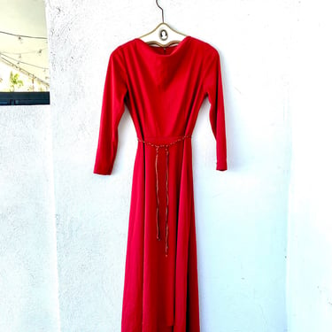 Vintage 70s Grecian Disco Glam Wrap Red Dress Long Sleeve Minimalist Hawaii Dress 