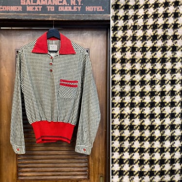 Vintage 1950’s Two-Tone Flannel Gaucho Pullover Rockabilly Shirt, 50’s Houndstooth Jacket, Vintage Clothing 