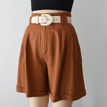 vintage high waisted brown linen blend shorts 