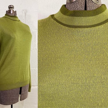 Vintage Green Pullover Sweater Mock Neck Long Sleeve Grandpa Knit Twin Peaks Sears Kings Road 1960s 1970s Large XL 