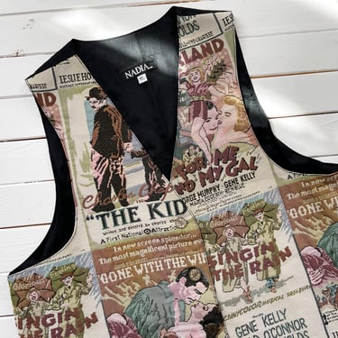 tapestry vest 80s 90s vintage Nadia movie posters novelty print embroidered waistcoat 