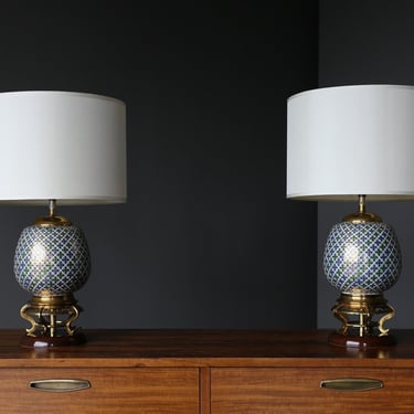 Marbro Hand Painted Porcelain & Brass Lamps, Italy, c.1960