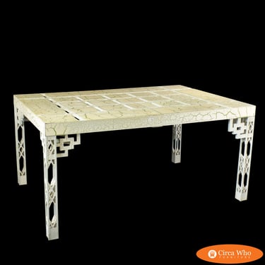 Vintage Crackled White and Green Dining Table