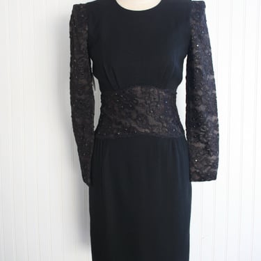 Carolina Herrera - Black Party Dress - Wool Crepe - Lace - Marked size 4 