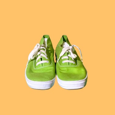 Vintage 90s KEDS, 00s Lime Green Lace Up Sneakers, Simple Basic Minimal Trainers, Casual Summer Shoes Size 9 