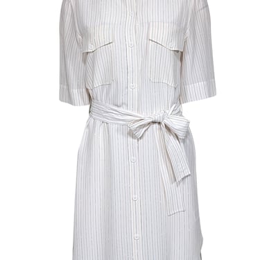 Equipment - Off-White w/ Pink & Black Stripe Print Silk Dress Sz S