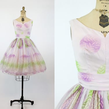 1950s painted organza dress xs | vintage full skirt cupcake | new spring summer 