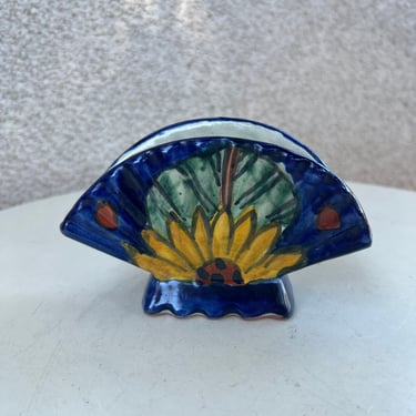 Vintage boho Mexican terracotta pottery petite size napkin holder sunflower theme 