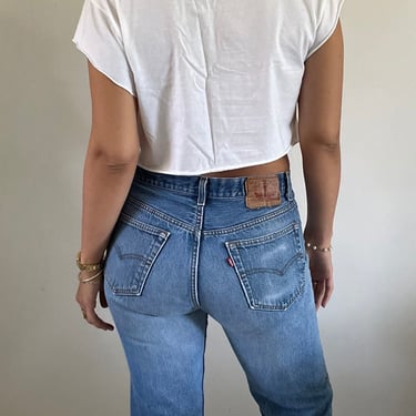 80s Levis 501 soft faded jeans / vintage Levis 501 worn frayed high waisted button fly curvy Levis 501 jeans USA | size 30 x 28 