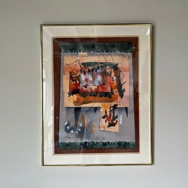 70's Vintage Modern L. Spear Abstract Expressionist Watercolor Painting, Frame 