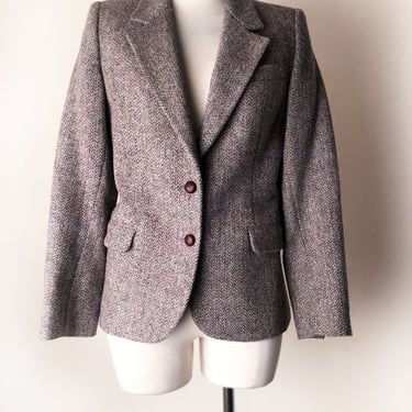 Womens Scottish Tweed English RIDING JACKET Vintage 1970's, 1980's, Fitted Suit Blazer Jacket, Browns Gray Wool Coat, Size 6 Medium Polo 