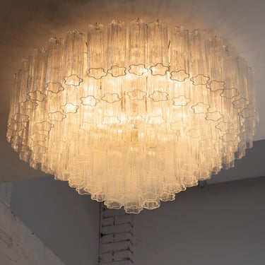 Large italian flush lamp Ø100 cm clear Murano glass Tronchi, ceiling chandelier design vintage style Made in Italy 