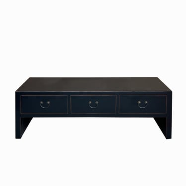 Oriental Black Lacquer 3 Drawers Low TV Stand Console Table Cabinet cs7718E 