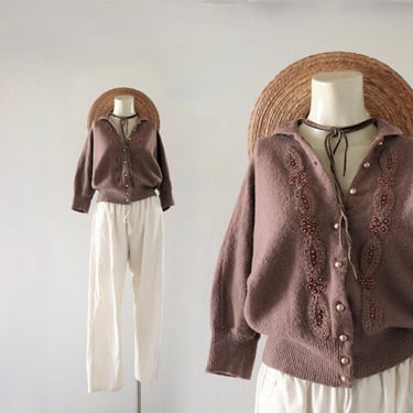 cropped 50's wool chenille cardigan - m 