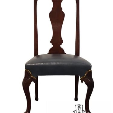 HICKORY CHAIR Co. Solid Mahogany Traditional Style Dining Side Chair w. Studded Blue Leather - Amber Finish - 1817-02 