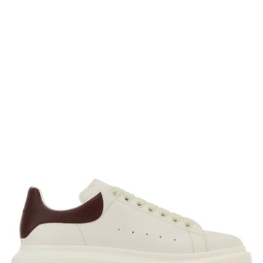 Alexander Mcqueen Men White Leather Sneakers With Burgundy Leather Heel