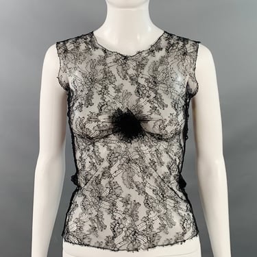 CHANEL Size M Black Lace Camellia Sleeveless Dress Top