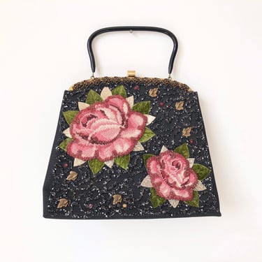 1960s Beaded Floral Top Handle Bag 