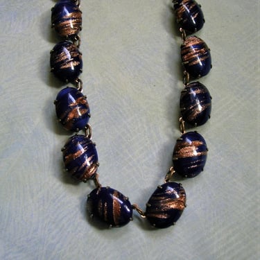 Vintage Czech Glass 1930's Necklace, Art Deco Czech Necklace, Foil Infused Czech Glass Necklace (#3966) 