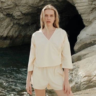 Wildflo Studio | Organic Cotton Wrap Top in Butter