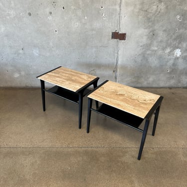 Pair of John Van Koert Travertine Side Tables