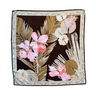1970'S Leonard Earth Tone Tropical Floral Silk Scarf 
