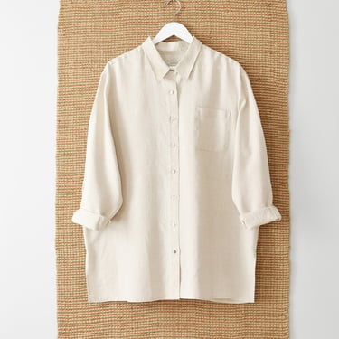 vintage natural linen shirt, 90s oversized button up 
