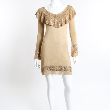 Metallic Knit Sequin Ruffle Dress