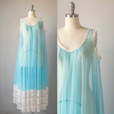 1960s Nightgown Sheer Long Slip Lingerie L 