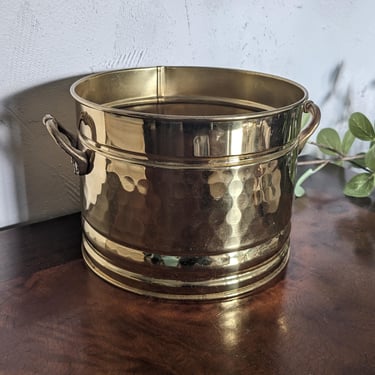 Vintage Bristol Brass Round Hammered Planter Bowl with Handles 