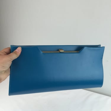 It's Somewhere Here in My Bag - Vintage 1960s Dark Cyan Blue Vinyl Convertible Clutch Handbag Purse 