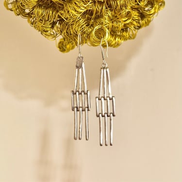 Vintage TAXCO Modernist Sterling Silver Chandelier Earrings, Mex TB-32 925, Articulated Dangle Earrings, 3 1/4