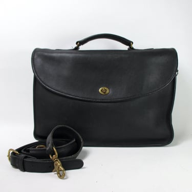 M. London Black Leather Briefcase Vintage Laptop Case Slim Leather Attaché Crossbody Tote Travel Business Carry On Lawyers Bag Messenger Bag 
