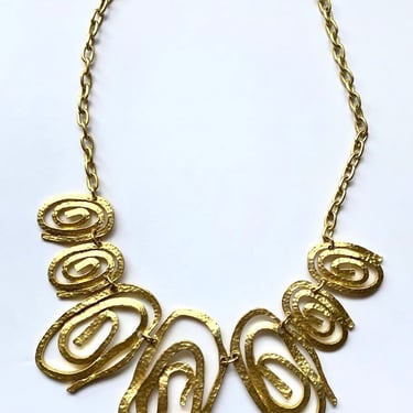 Vintage necklace gold tone brutalist hammered necklace 