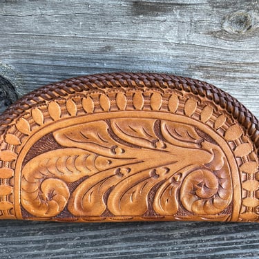tooled leather clutch Mexican floral boho chic pouch coin purse 