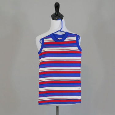 70s Kids Striped Top - Blue Red White - Sleeveless Cotton Knit - Tog-a-Longs - Vintage 1970s - Size 5 