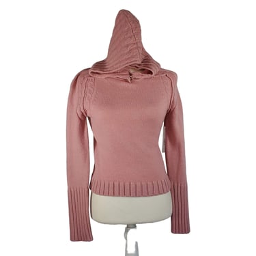 New! Small Laurie B Blended Wool Pink Cable Knit Short Sweater Snap Off Hood 