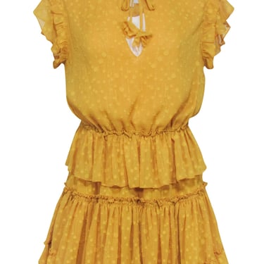 MISA Los Angeles - Yellow Textured Ruffle Short Sleeve Dress Sz S