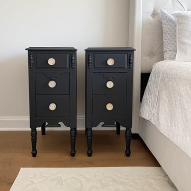 NEW - Vintage Black Nightstands, Farmhouse End Tables, Matching Night Tables, Antique Side Tables 