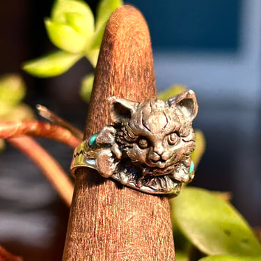 Vintage Cat Ring Sanford Jewelry Retro Cute Kitty Cat Lovers Gift Adjustable Cat Lady 