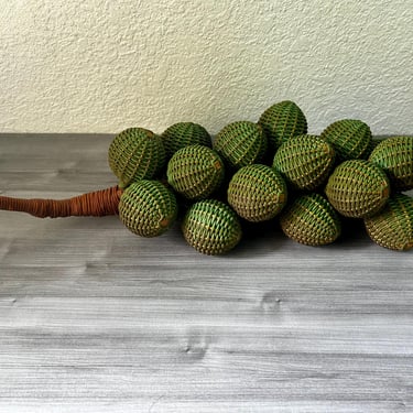 Vintage Mid-Century Wicker Rattan Grape Cluster, Retro Decor 